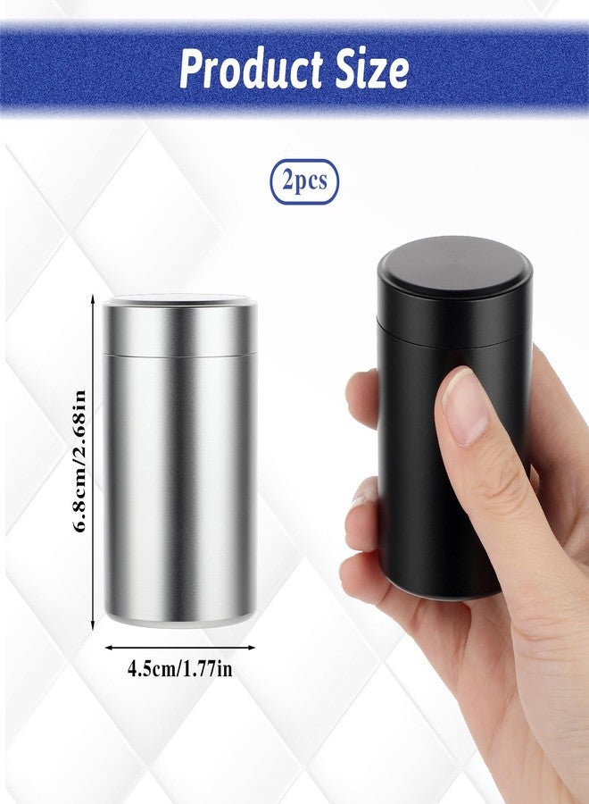 COMNICO 2pcs Portable Metal Pill Organizer, Round Daily Pill Box Holder Pocket Small Pill Case Medicine Organizer Vitamin Bottle Containers for Traveling Outdoor Fish Oils Supplements (Black+Silver) - Image 2